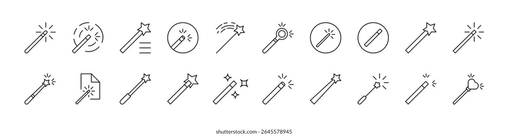Magic Wand Simple Isolated Line Icons Collection. Editable Stroke. Suitable for Web Sites, Books, Cards, Apps 
