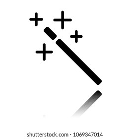 magic wand. simple silhouette. Black icon with mirror reflection