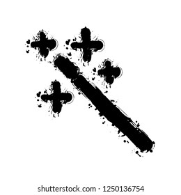 magic wand. simple silhouette. Black ink with splashes on white background