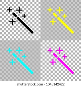 magic wand. simple silhouette. Colored set of cmyk icons on transparent background