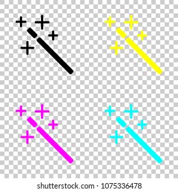 magic wand. simple silhouette. Colored set of cmyk icons on tran