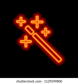 magic wand. simple silhouette. Orange neon style on black background. Light icon