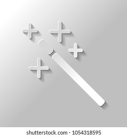 magic wand. simple silhouette. Paper style with shadow on gray background