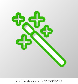 magic wand. simple silhouette. Paper style. Cut symbol with green bold contour on shape and simple shadow