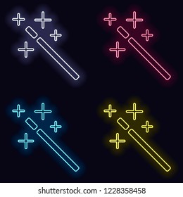 magic wand. simple silhouette. Set of fashion neon sign. Casino style on dark background. Seamless pattern