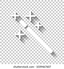 magic wand. simple silhouette. White icon with shadow on transparent background