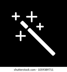 magic wand. simple silhouette. White icon on black background. Inversion