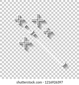magic wand. simple silhouette. White outline sign with shadow on transparent background
