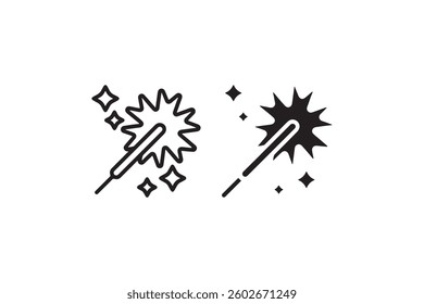 Magic wand sparkle icon in outline and solid Vector
