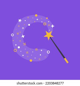 Magic wand with sparkle isolated on background. Vector illustration of miracle magical stick Wizard tool. Flat style