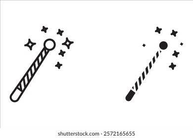 Magic wand. Magic wand with sparkles illustration. Magic stick vector icon set. Magic wand icon. Miracle symbols.
