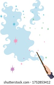 Magic wand with spell cartoon style isolated on white background illustration