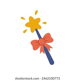 Magic wand with a star and a bow. Hand drawn vector illustration.