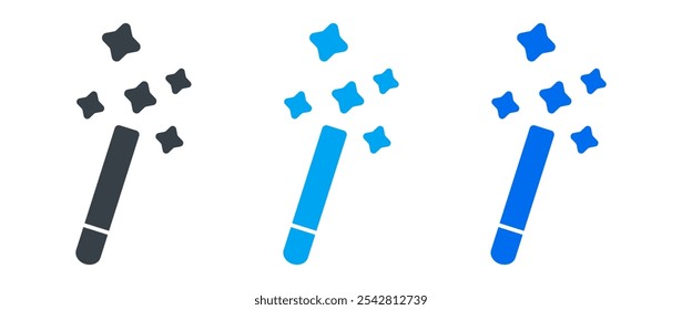 varinha mágica com ícone de estrela definido 
com várias cores isoladas no fundo branco