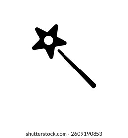 Magic Wand with Star Sparkle, Stick Wizard Solid Flat Vector Icon Isolated on White Background.
