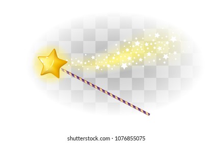 Magic wand with star and sparkles. Magician accessory.