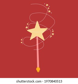 Magic wand with a star at the top and magic surrounding it with small particles of magic