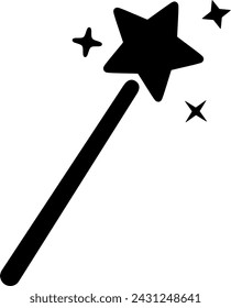 Zauberstab mit Sternenvektorsymbol. Symbol für Zauberstab-Glyphe. Auswechselbares Vektordesign.