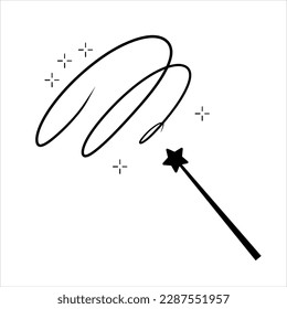 Magic wand with star. Wizard tool. Miracle symbols and Wizard stick. Fairytale rod