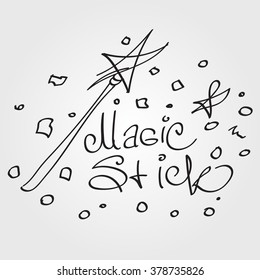 Magic wand and stars, with the contour outline lettering.