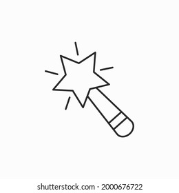 varita mágica con diseño de señas planas de estrellas. Icono vectorial de varita mágica. Pictograma EPS 10 de símbolo de varita mágica. signo de estilo lineal para concepto móvil y diseño web. Icono de vector de línea simple de Magician Stick.