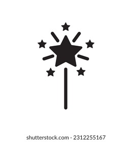 varita mágica con diseño de señas planas de estrellas. Icono vectorial de varita mágica. Pictograma de símbolo de varita mágica. icono de interfaz de usuario de UX