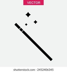 Magic wand with stars icon, Magician Stick simple black flat illustration on white background..eps