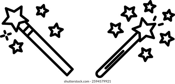 "Magic Wand with Stars Icon Representing Enchantment, Fantasy, and Spellcasting"