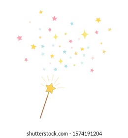 Magic wand and stars illustration on white