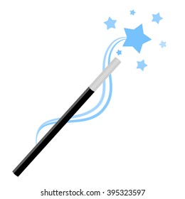Magic wand with stars on white background.