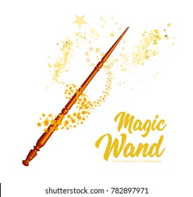 Magic wand with stars on white background