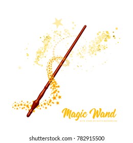 Magic wand with stars on white background