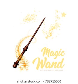 Magic wand with stars on white background