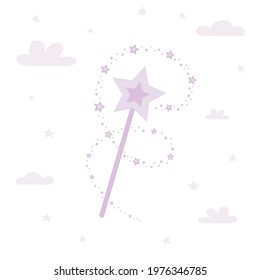 Magic wand with stars in pastel, minimalistic colors. Vector children's illustration.