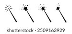 Magic wand with a stars. Set of magic wand icons. Magic  stick for apps and web sites. Vector illustration.