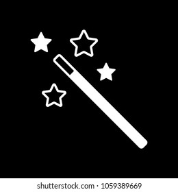 magic wand with stars. simple silhouette. White icon on black background. Inversion