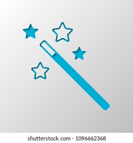 magic wand with stars. simple silhouette. Paper design. Cutted symbol with shadow