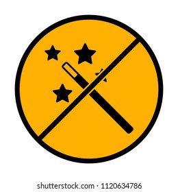 magic wand with stars. simple silhouette. not allowed, black object in warning sign with orange background color