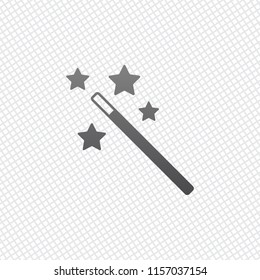 magic wand with stars. simple silhouette. On grid background