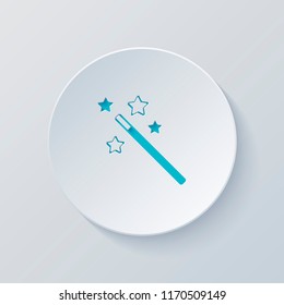 magic wand with stars. simple silhouette. Cut circle with gray and blue layers. Paper style