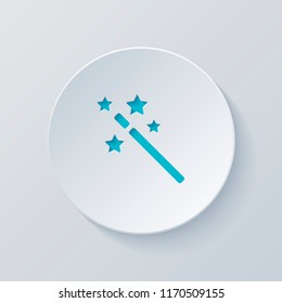 magic wand with stars. simple silhouette. Cut circle with gray and blue layers. Paper style