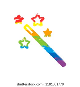 magic wand with stars. simple silhouette. Drawing sign with LGBT style, seven colors of rainbow (red, orange, yellow, green, blue, indigo, violet