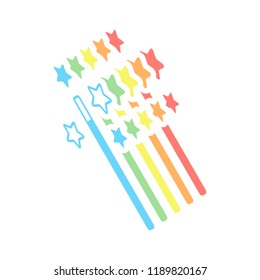 magic wand with stars. simple silhouette. Stack of colorful isometric icons on white background