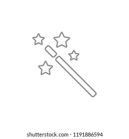 magic wand with stars. simple silhouette. Dotted outline silhouette with shadow on white background