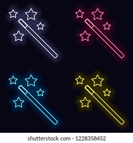 magic wand with stars. simple silhouette. Set of fashion neon sign. Casino style on dark background. Seamless pattern