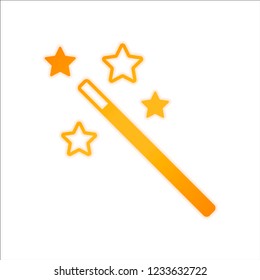 magic wand with stars. simple silhouette. Orange sign with low light on white background