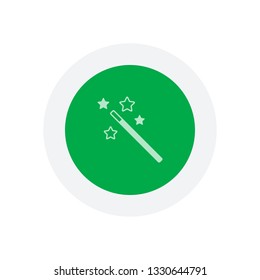 magic wand with stars. simple silhouette. Icon in colored circle with gray bold border. Web button, modern flat design