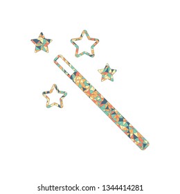 magic wand with stars. simple silhouette. Colored mosaic with polygons