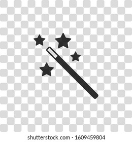 magic wand with stars. simple silhouette. Black symbol on transparency grid