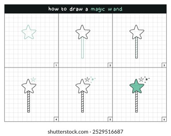 Varinha mágica passo a passo vetor linha instruções de desenho
